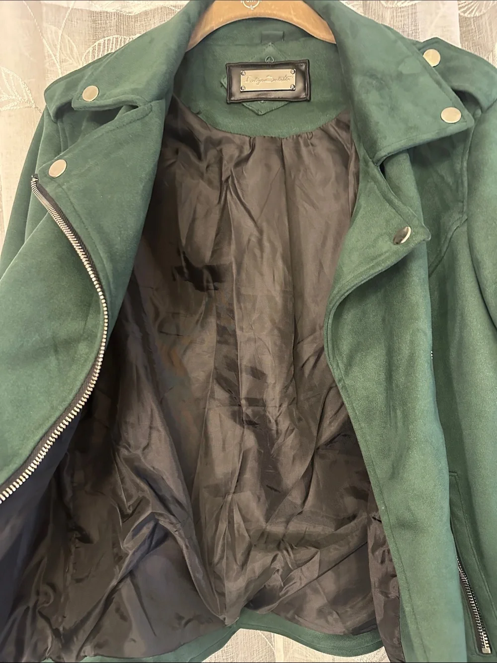 Forest Green Faux Suede Moto Jacket - Picture 13 of 13